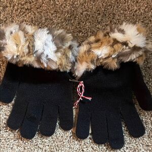 Faux Fur Trim Black Gloves